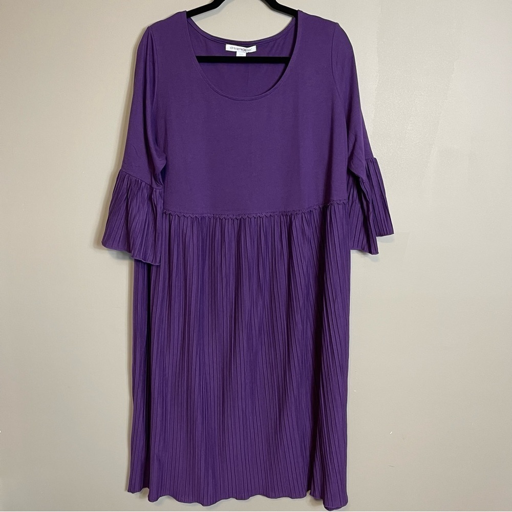 Dreams Co Maxi Dress Size 18/20 Purple Scoop Neck Bell Sleeve Empire Waist
